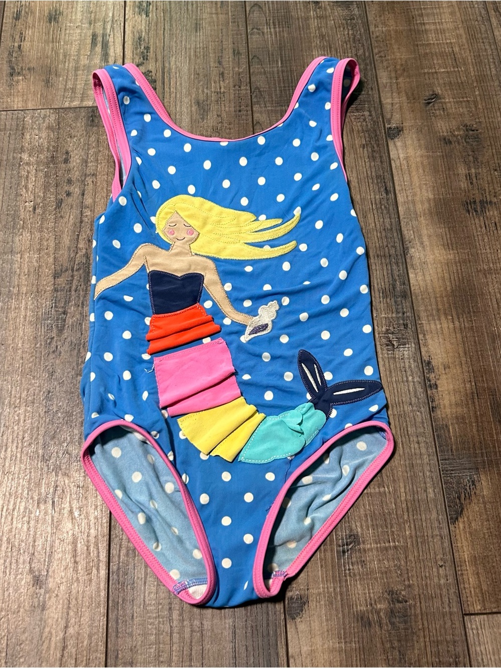 Mini Boden Girls One Piece Mermaid Polka Dot Swimsuit 6-7 Years Colorful